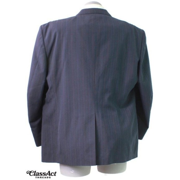 Towncraft 2 Piece Suit Men Blue Striped Wool Blend 2 Btn 48R Pleated Fronts 42 W - Picture 7 of 9